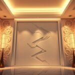 صورة لفني محترف في الديكورات الداخلية يقوم بتركيب وتشكيل ألواح الجبس بورد لعمل إطارات مضيئة ومخفية حول النوافذ في إحدى الشقق السكنية بمنطقة الفحيحيل في الكويت، مستخدماً أدوات قص وتثبيت دقيقة لإبراز جماليات التصميم المودرن.